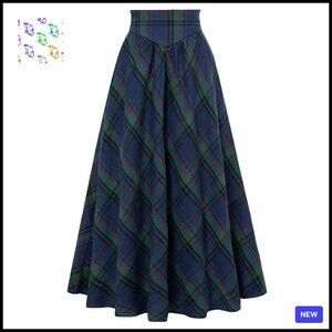Victorian Maxi Skirt High Waist Plaid A-Line Elegant Vintage Cottagecore